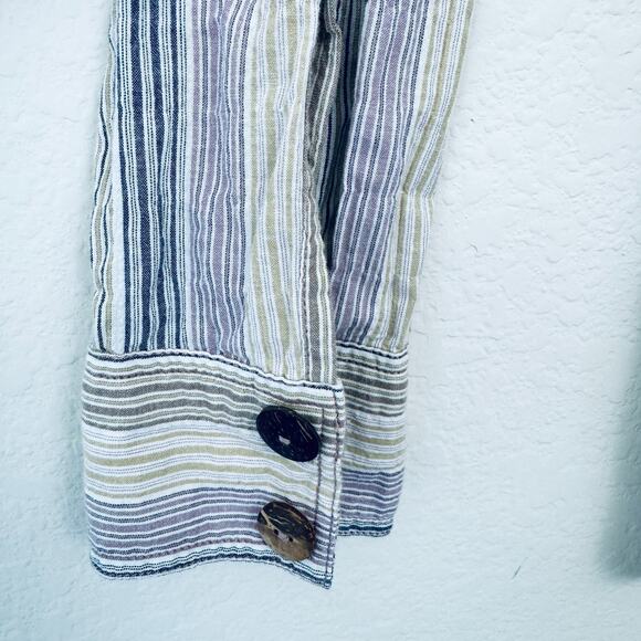 Free People Womens High Tide Button Top Shirt Size M Cotton Blend Stripe Pastel - Picture 6 of 8